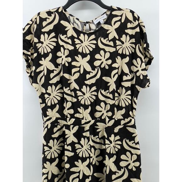 LOST & WONDER Women's Black-Beige Tropic Flair Printed Crewneck Jumpsuit SZ L - Picture 3 of 12